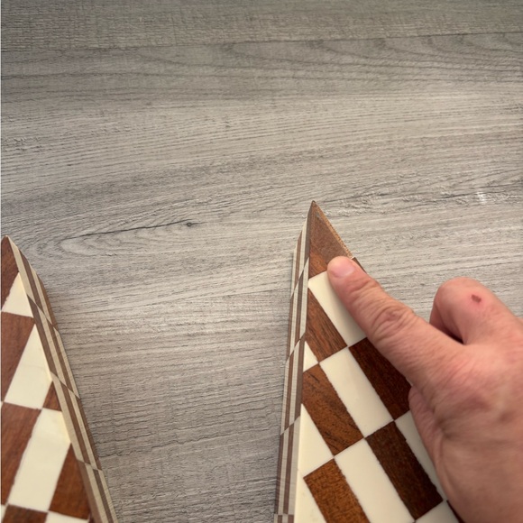 Wooden and Cream Checkered Bookends Cottagecore Wood Decor Chess - Picture 9 of 11